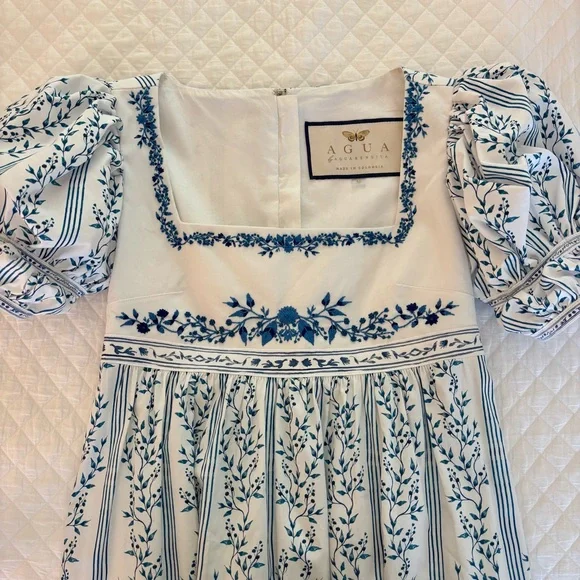 Agua by Agua Bendita Pistachio Beaded Blue Floral Dress Maxi Women's size Medium - Picture 14 of 16